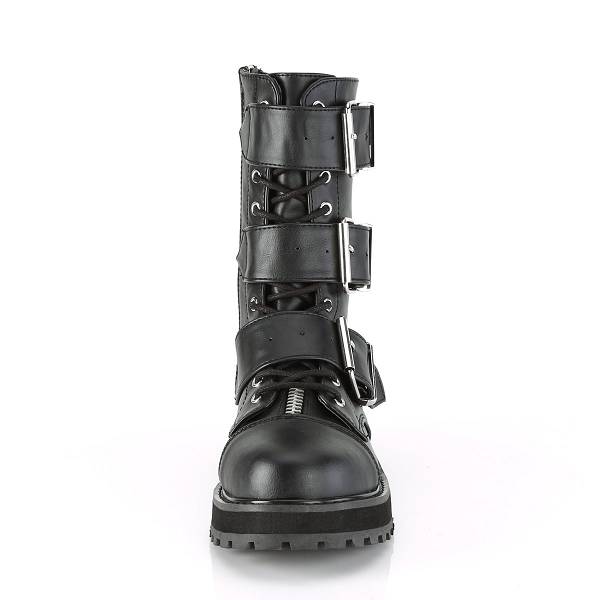 Demonia Women's Valor-210 Platform Mid Calf Boots - Black Vegan Leather D4152-70US Clearance